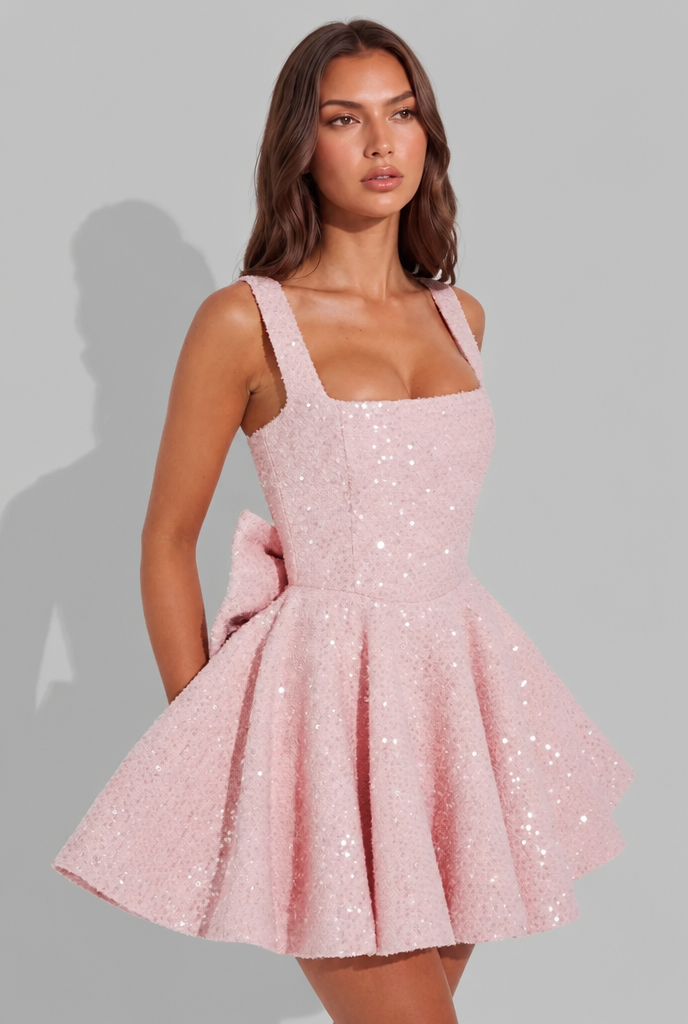Sparkly Dazzling Bow Mini Dress Audrey Calvero