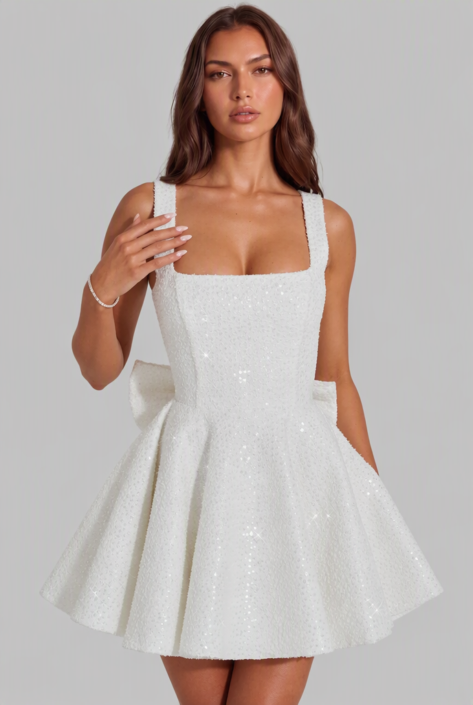 Sparkly Dazzling Bow Mini Dress Audrey Calvero