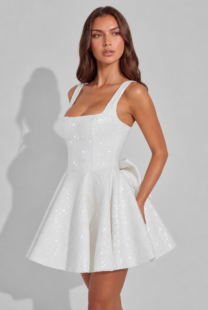 Sparkly Dazzling Bow Mini Dress Audrey Calvero