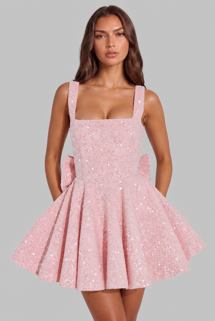 Sparkly Dazzling Bow Mini Dress Audrey Calvero