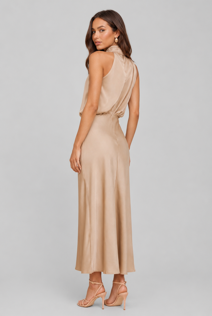 Satin Halter Midi Dress Audrey Calvero