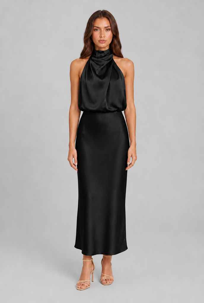 Satin Halter Midi Dress Audrey Calvero