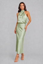 Satin Halter Midi Dress Audrey Calvero