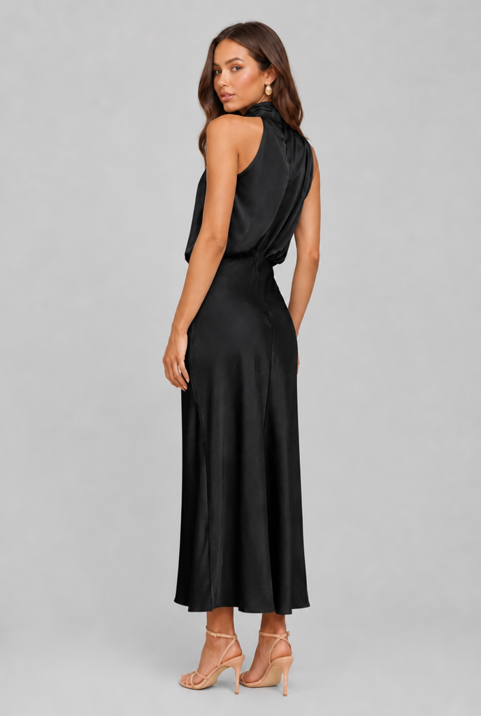 Satin Halter Midi Dress Audrey Calvero