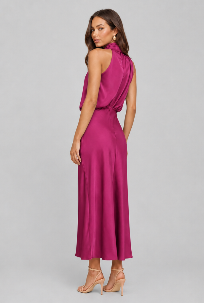 Satin Halter Midi Dress Audrey Calvero