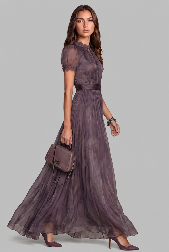 Lace Trim Chiffon Maxi Dress Audrey Calvero