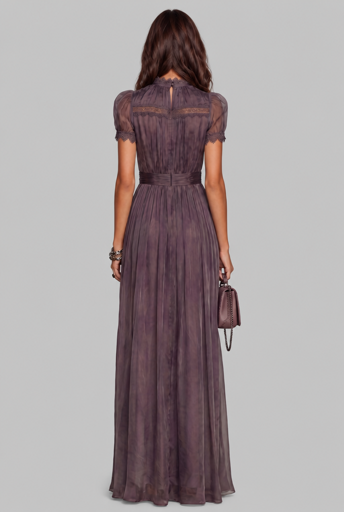 Lace Trim Chiffon Maxi Dress Audrey Calvero