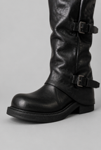 Buckle Biker Boots with Block Heel Audrey Calvero
