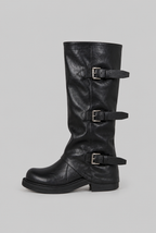 Buckle Biker Boots with Block Heel Audrey Calvero