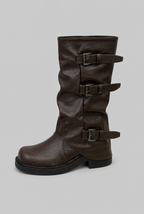 Buckle Biker Boots with Block Heel Audrey Calvero