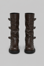 Buckle Biker Boots with Block Heel Audrey Calvero