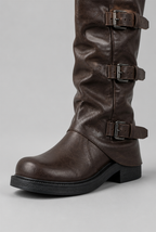 Buckle Biker Boots with Block Heel Audrey Calvero