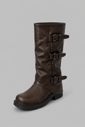 Buckle Biker Boots with Block Heel Audrey Calvero