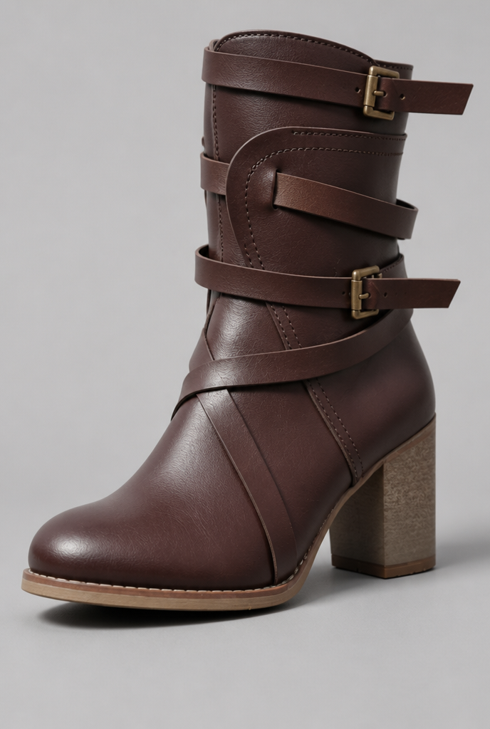 Buckle Ankle Boots with Block Heel Audrey Calvero