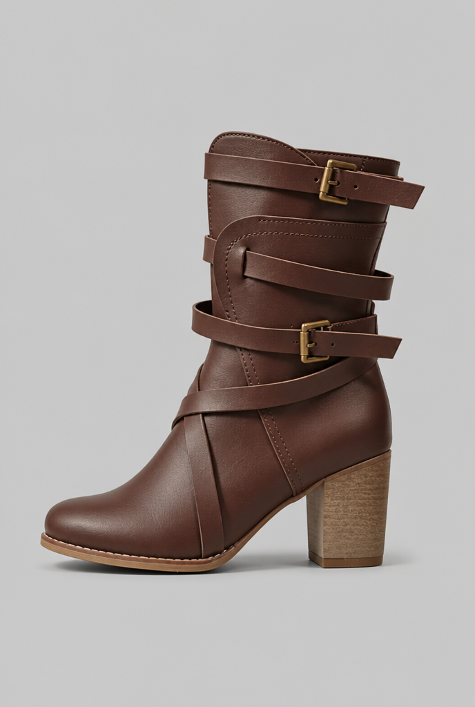 Buckle Ankle Boots with Block Heel Audrey Calvero