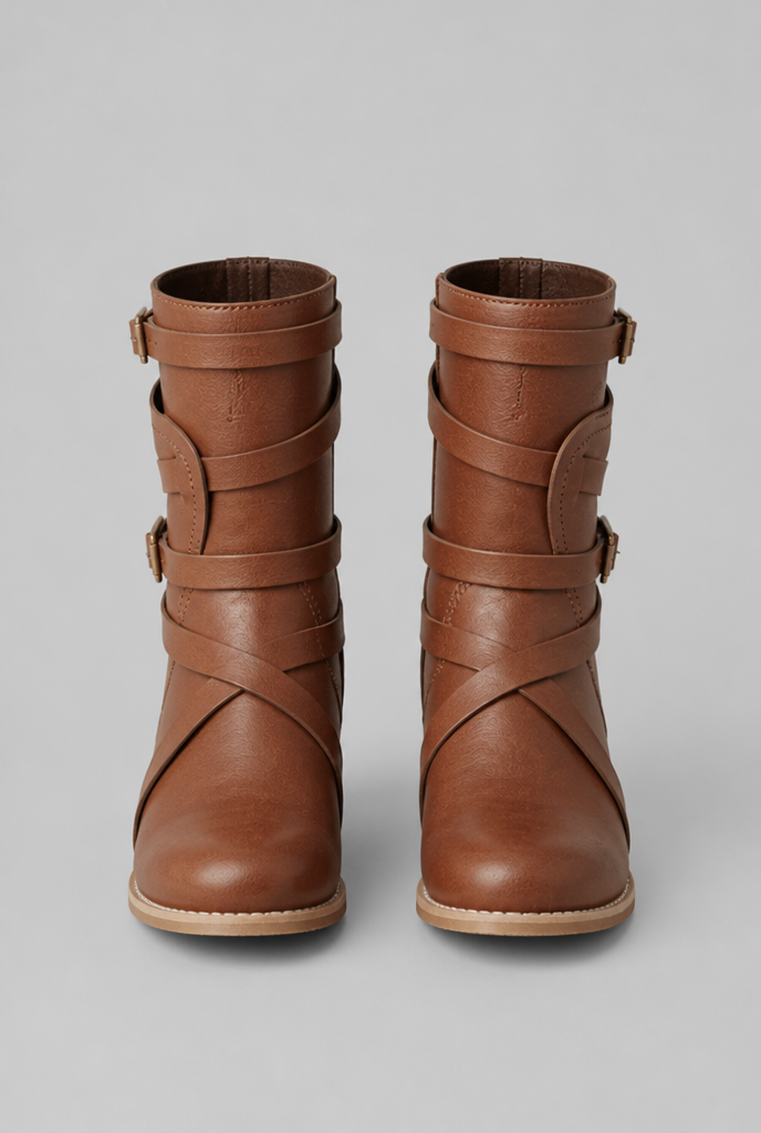 Buckle Ankle Boots with Block Heel Audrey Calvero