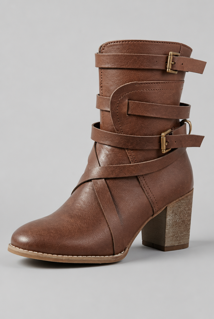 Buckle Ankle Boots with Block Heel Audrey Calvero