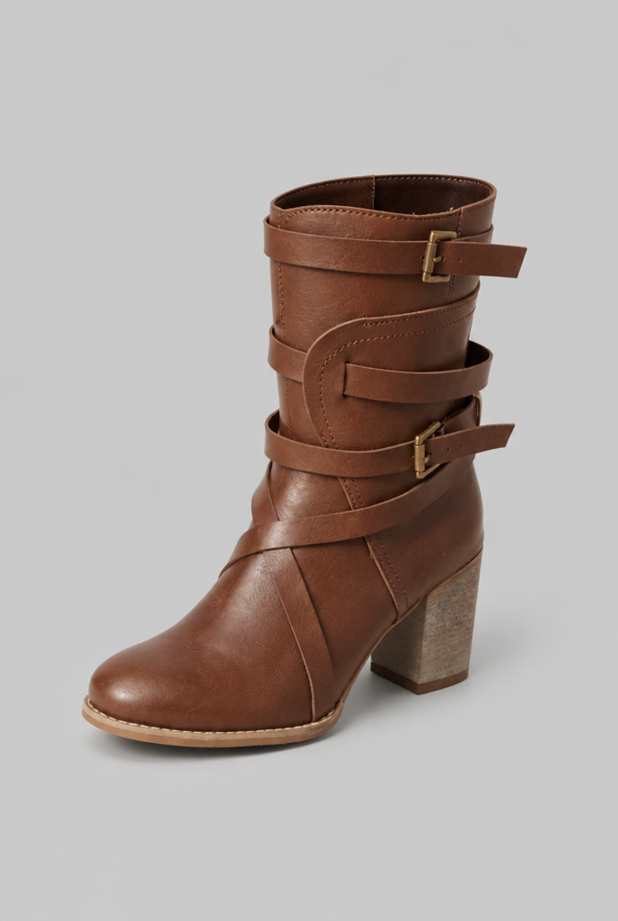 Buckle Ankle Boots with Block Heel Audrey Calvero