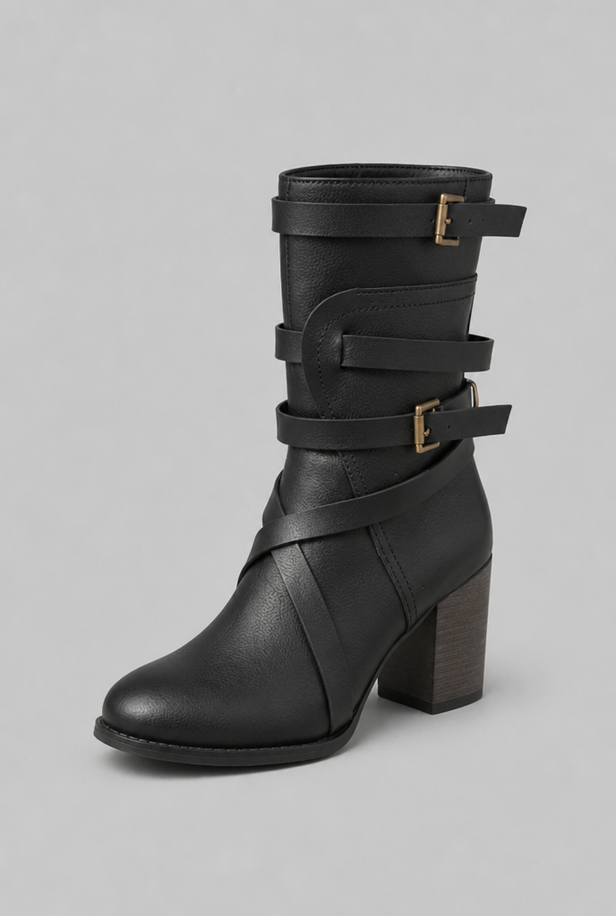Buckle Ankle Boots with Block Heel Audrey Calvero