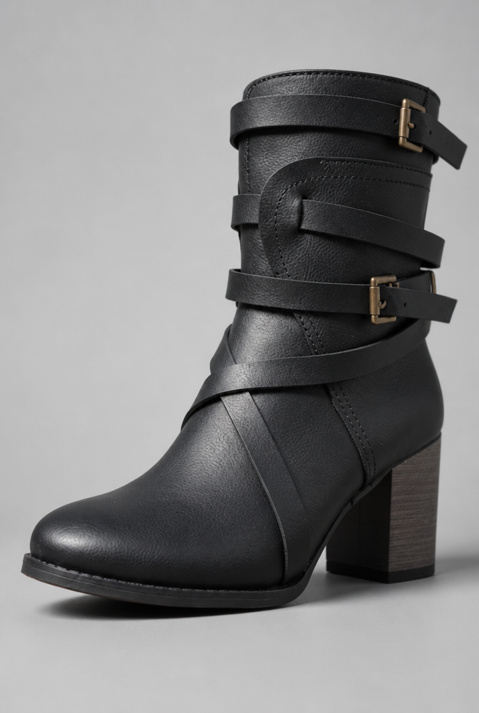 Buckle Ankle Boots with Block Heel Audrey Calvero