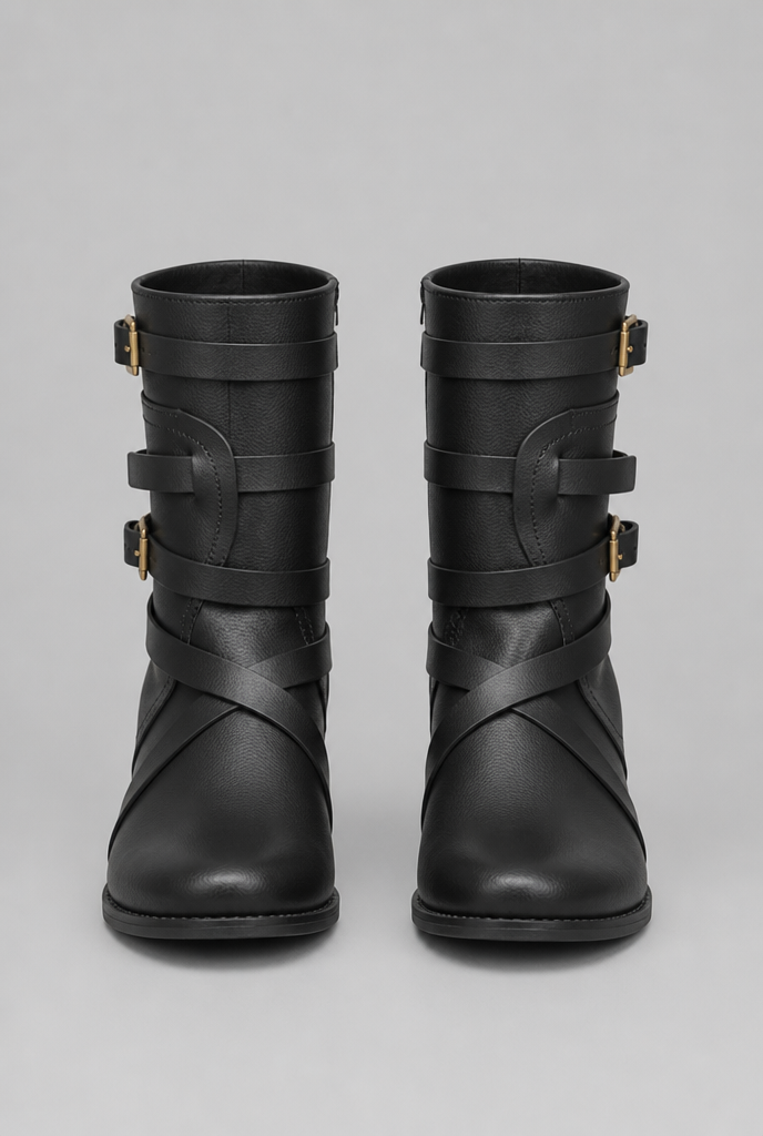 Buckle Ankle Boots with Block Heel Audrey Calvero