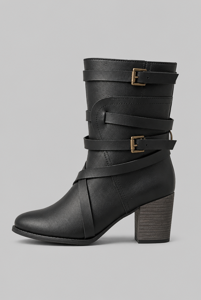 Buckle Ankle Boots with Block Heel Audrey Calvero
