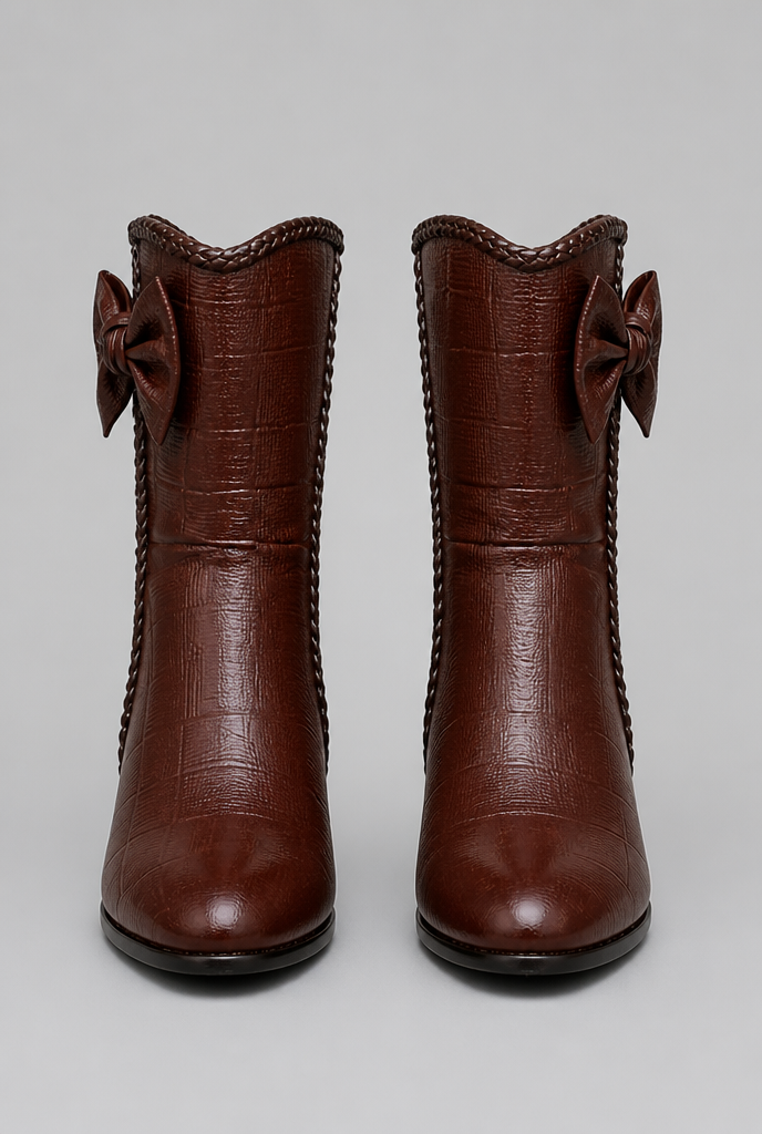 Bow Detail Ankle Boots with Block Heel Audrey Calvero