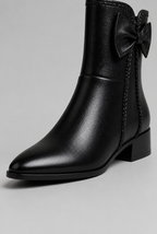 Bow Detail Ankle Boots with Block Heel Audrey Calvero