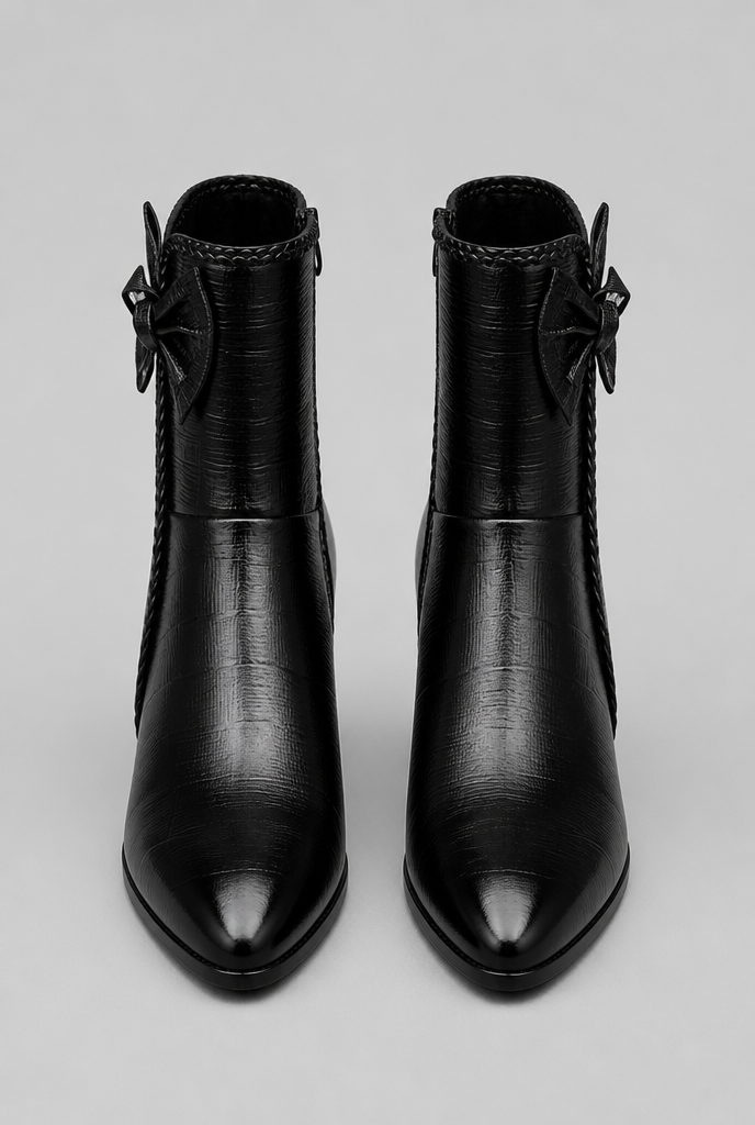 Bow Detail Ankle Boots with Block Heel Audrey Calvero