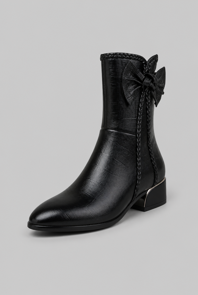Bow Detail Ankle Boots with Block Heel Audrey Calvero