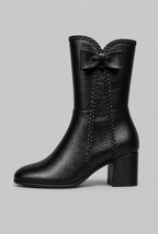Bow Detail Ankle Boots with Block Heel Audrey Calvero