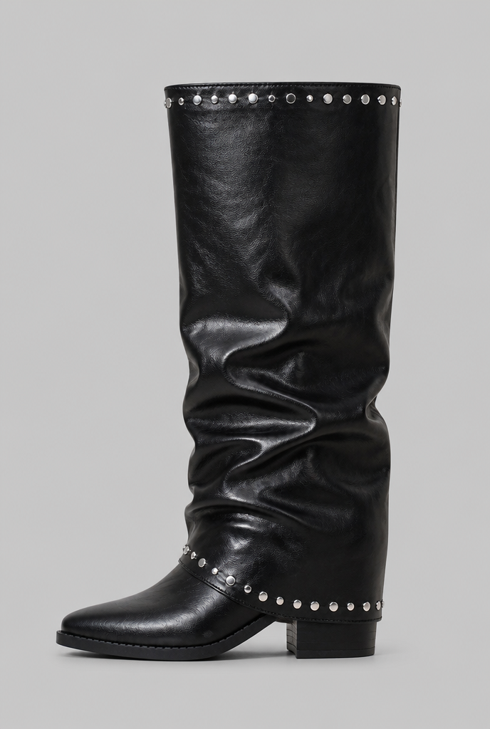 Sequin Knee High Leather Boots Audrey Calvero