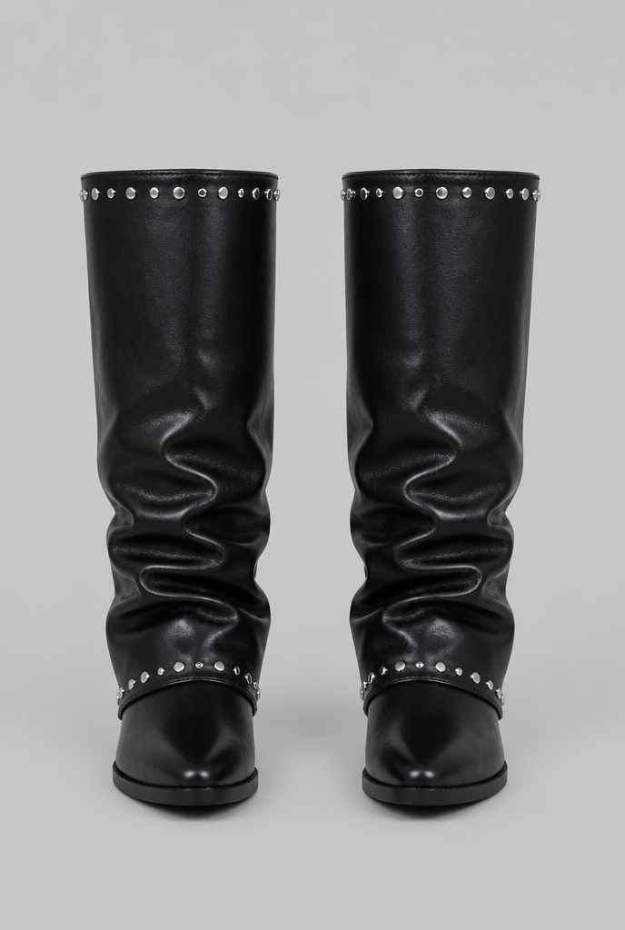 Sequin Knee High Leather Boots Audrey Calvero