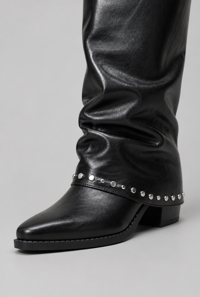 Sequin Knee High Leather Boots Audrey Calvero