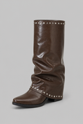 Sequin Knee High Leather Boots Audrey Calvero