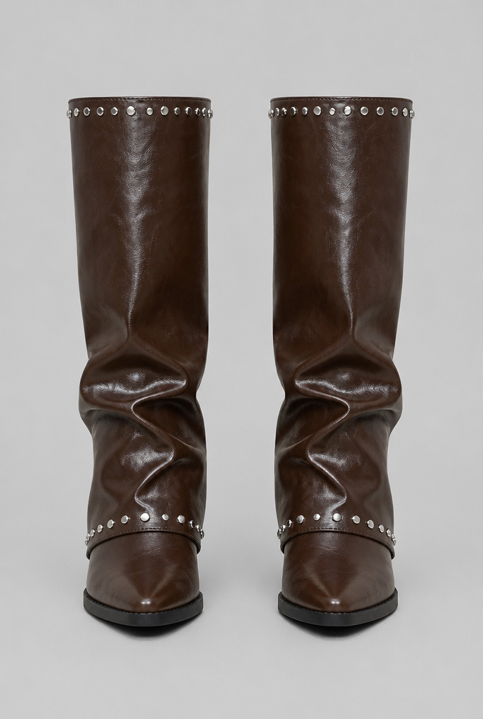 Sequin Knee High Leather Boots Audrey Calvero