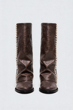 Pearl Trim Knee High Leather Boots Audrey Calvero
