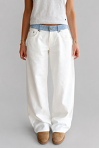 Wide Leg Jeans with Contrast Striped Waistband Audrey Calvero