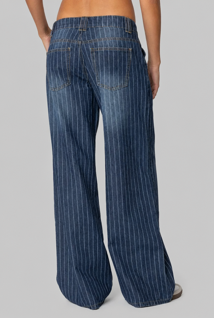 Pinstripe Wide Leg Jeans Low Rise Audrey Calvero