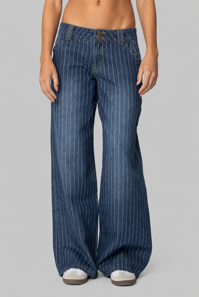 Pinstripe Wide Leg Jeans Low Rise Audrey Calvero