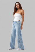 Bow Applique Wide Leg Jeans Audrey Calvero