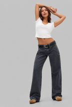 Pinstripe Wide Leg Jeans Low Rise Audrey Calvero