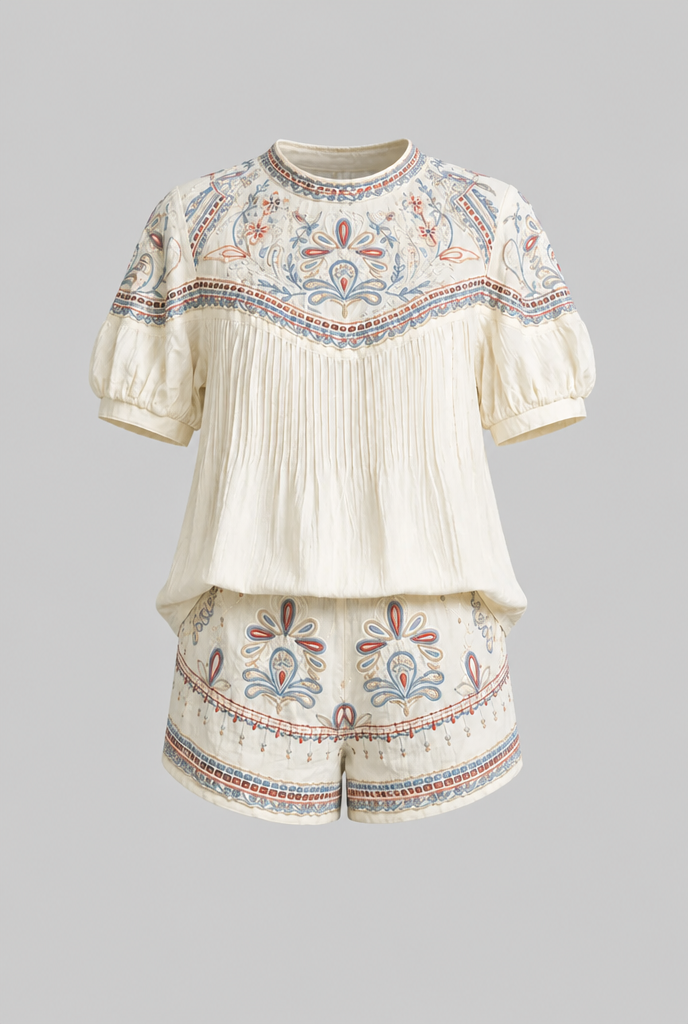 Women's Boho Print Top and Shorts Mini Dress Set Audrey Calvero
