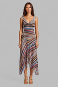 Striped Draped Midi Dress Audrey Calvero
