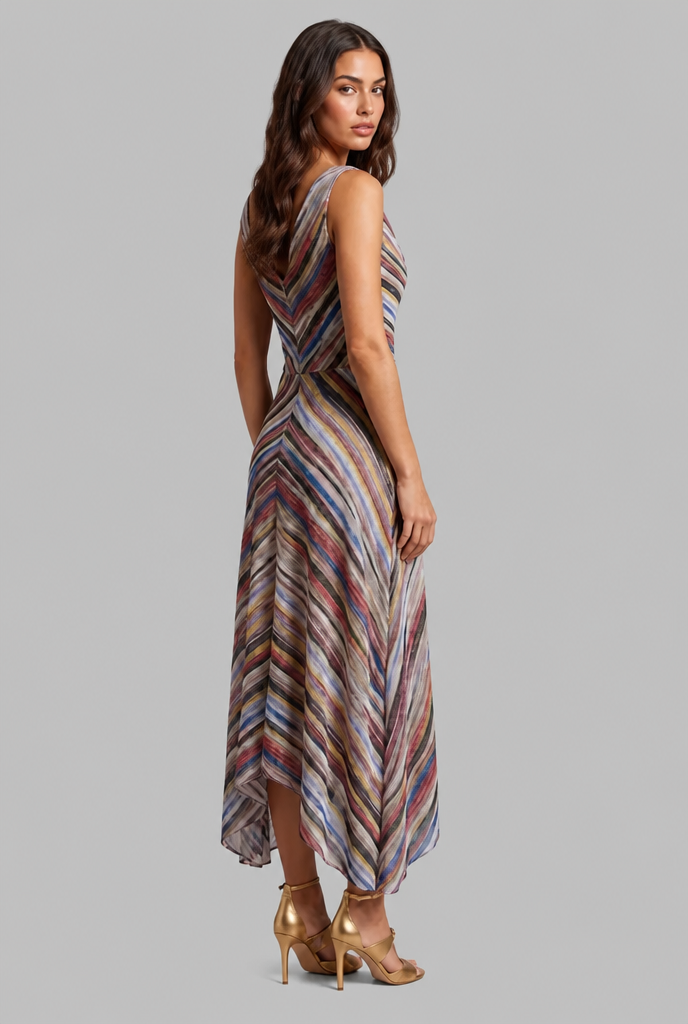 Striped Draped Midi Dress Audrey Calvero