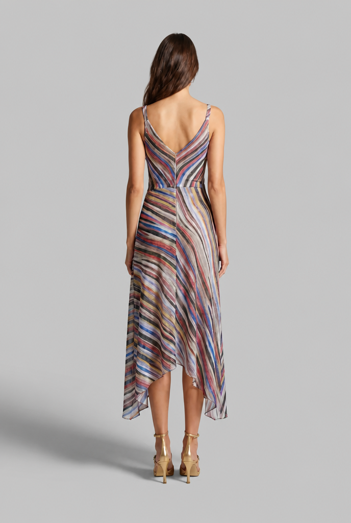 Striped Draped Midi Dress Audrey Calvero