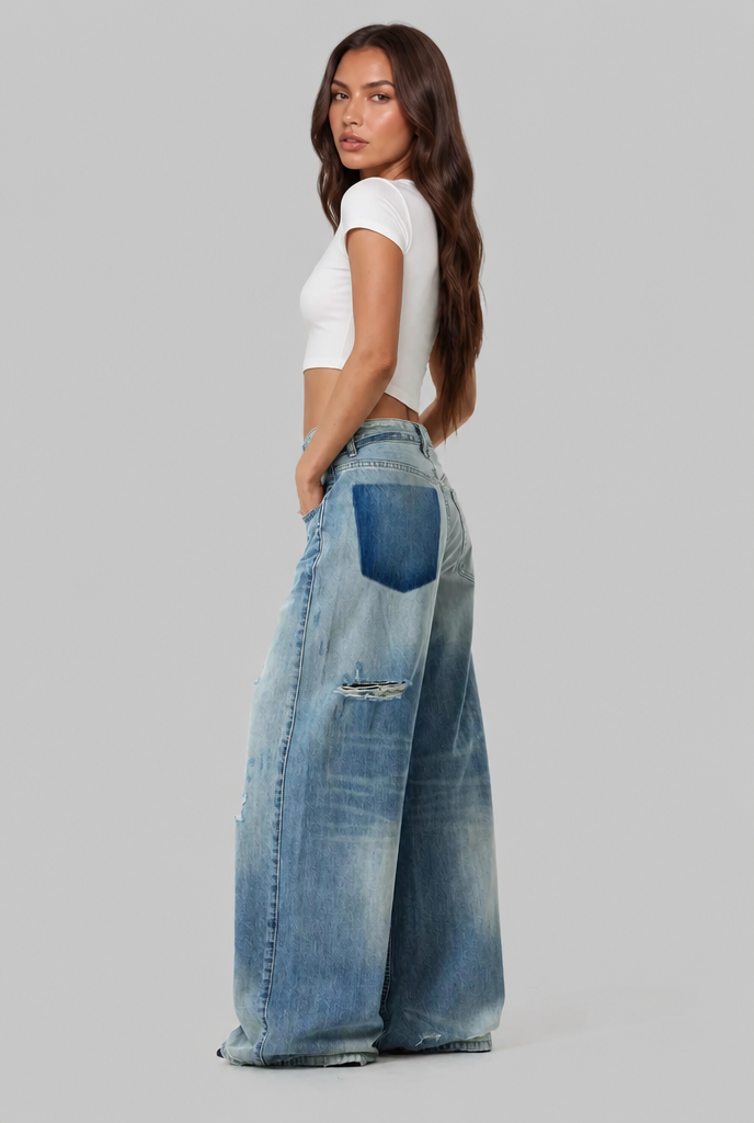 Ripped Wide Leg Jeans Audrey Calvero