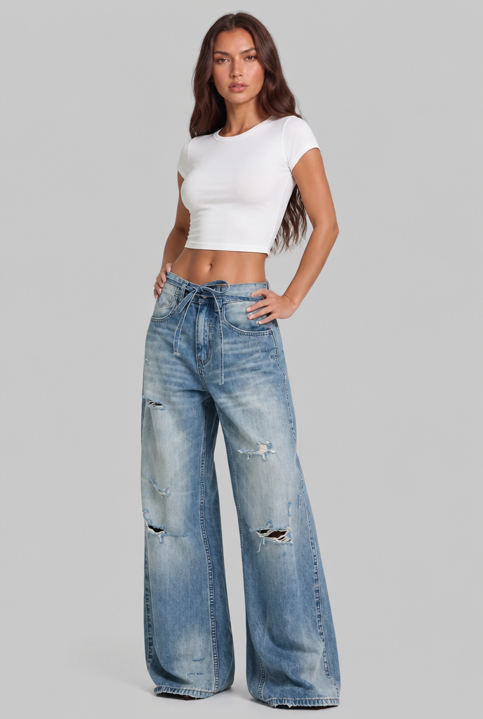 Ripped Wide Leg Jeans Audrey Calvero