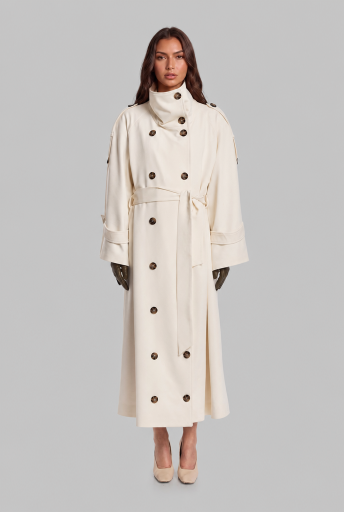 Trench Coat with Funnel Neck Collar Audrey Calvero