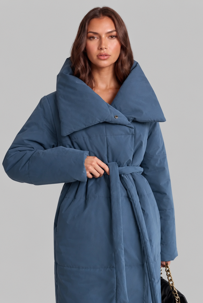 Long Puffer Coat with Oversized Collar Audrey Calvero